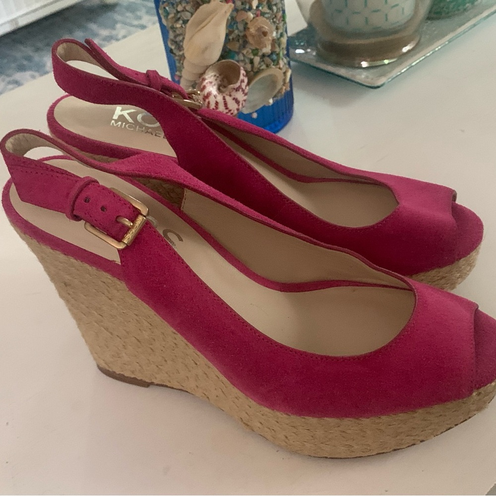 Michael Kors Pink Suede Wedge Slingbacks
